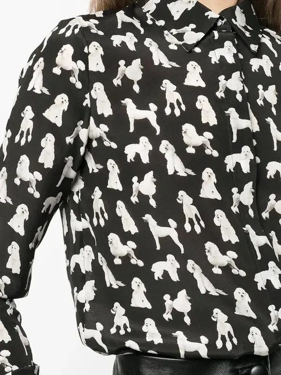 ALICE + OLIVIA 100% Silk Poodle-Print Button Front Shirt | Medium, can fit Small - Picture 8 of 10